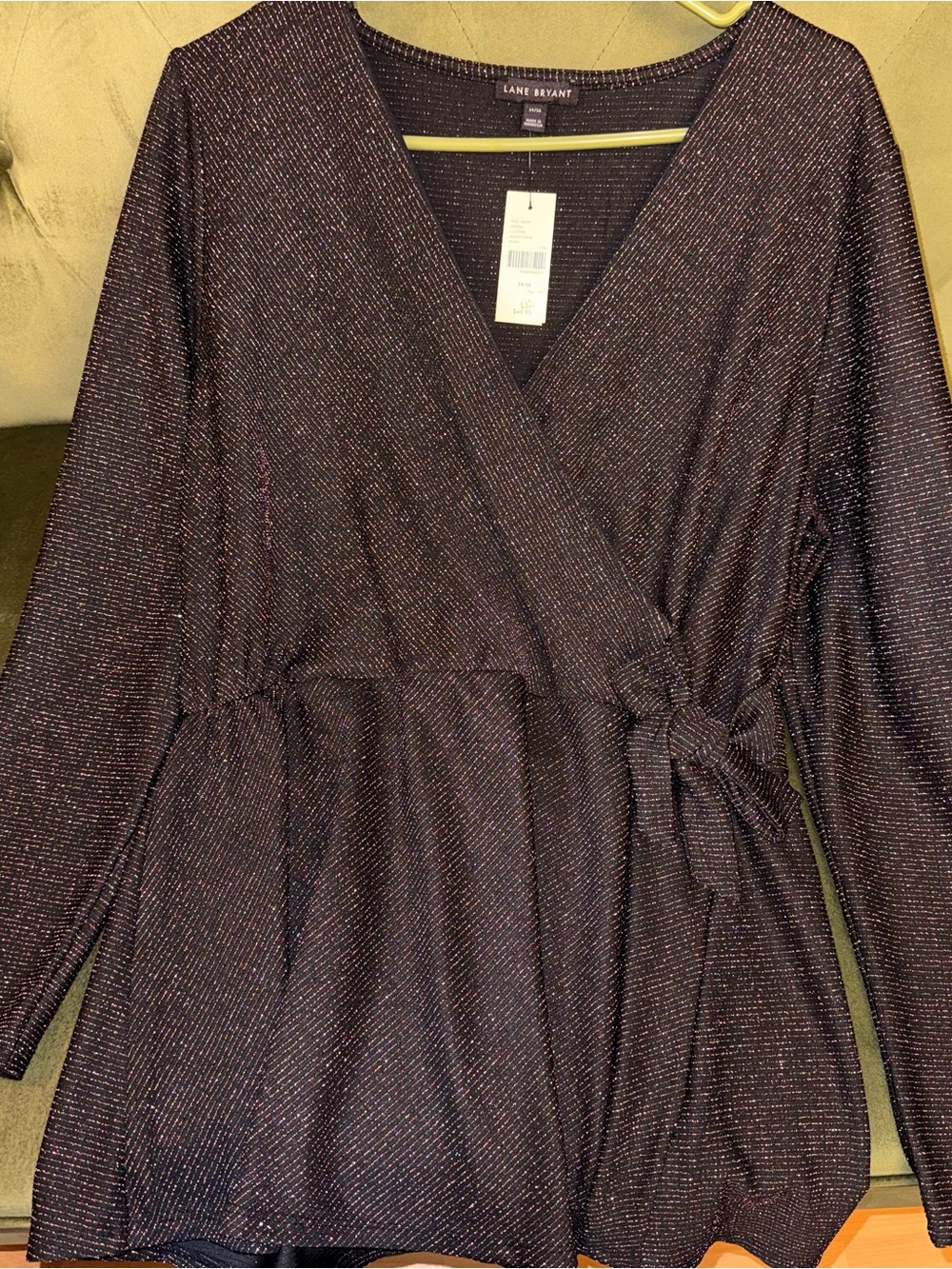 Lane Bryant Black Metallic Wrap Blouse